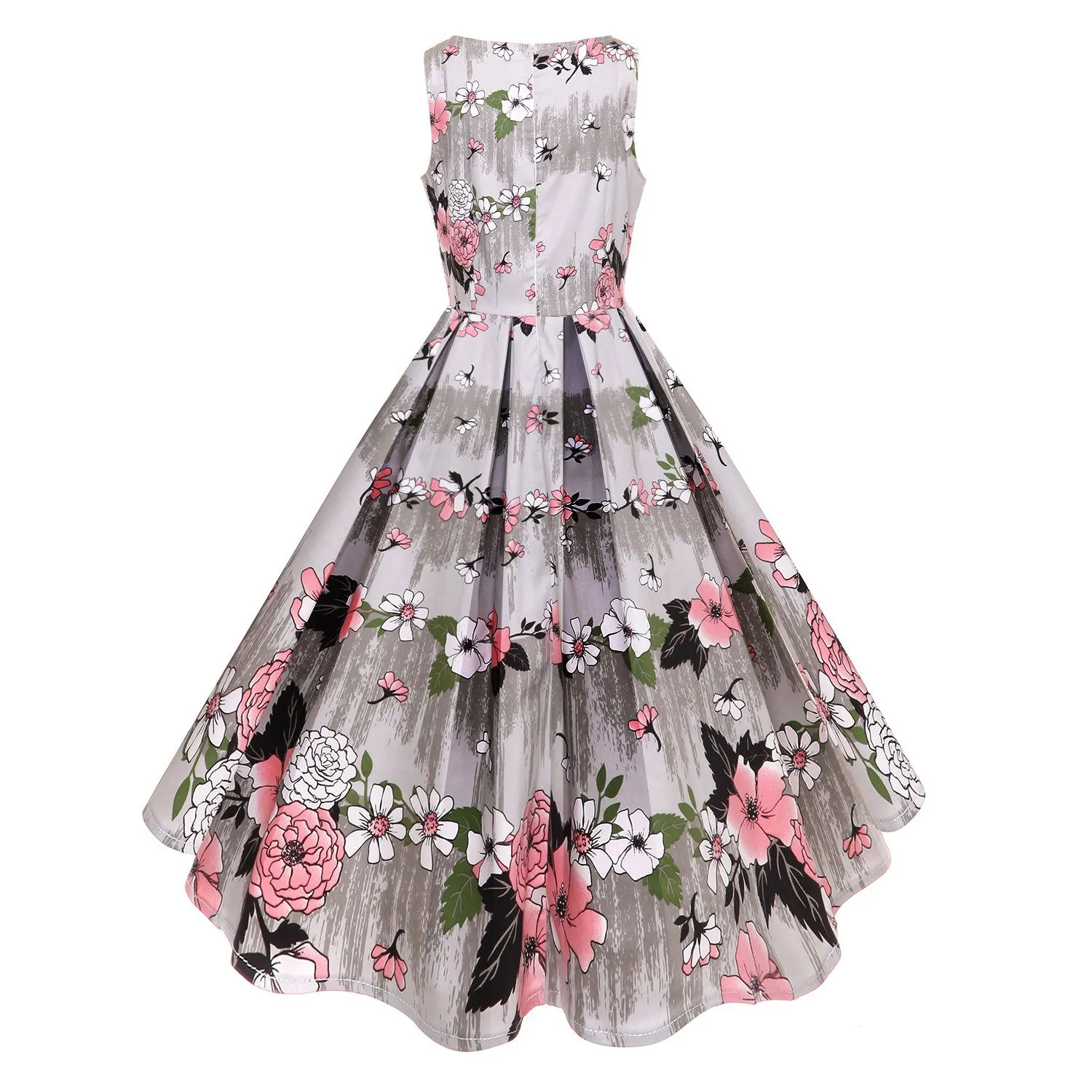 1950s Vintage Retro Floral Printed Hepburn Dress Sleeveless