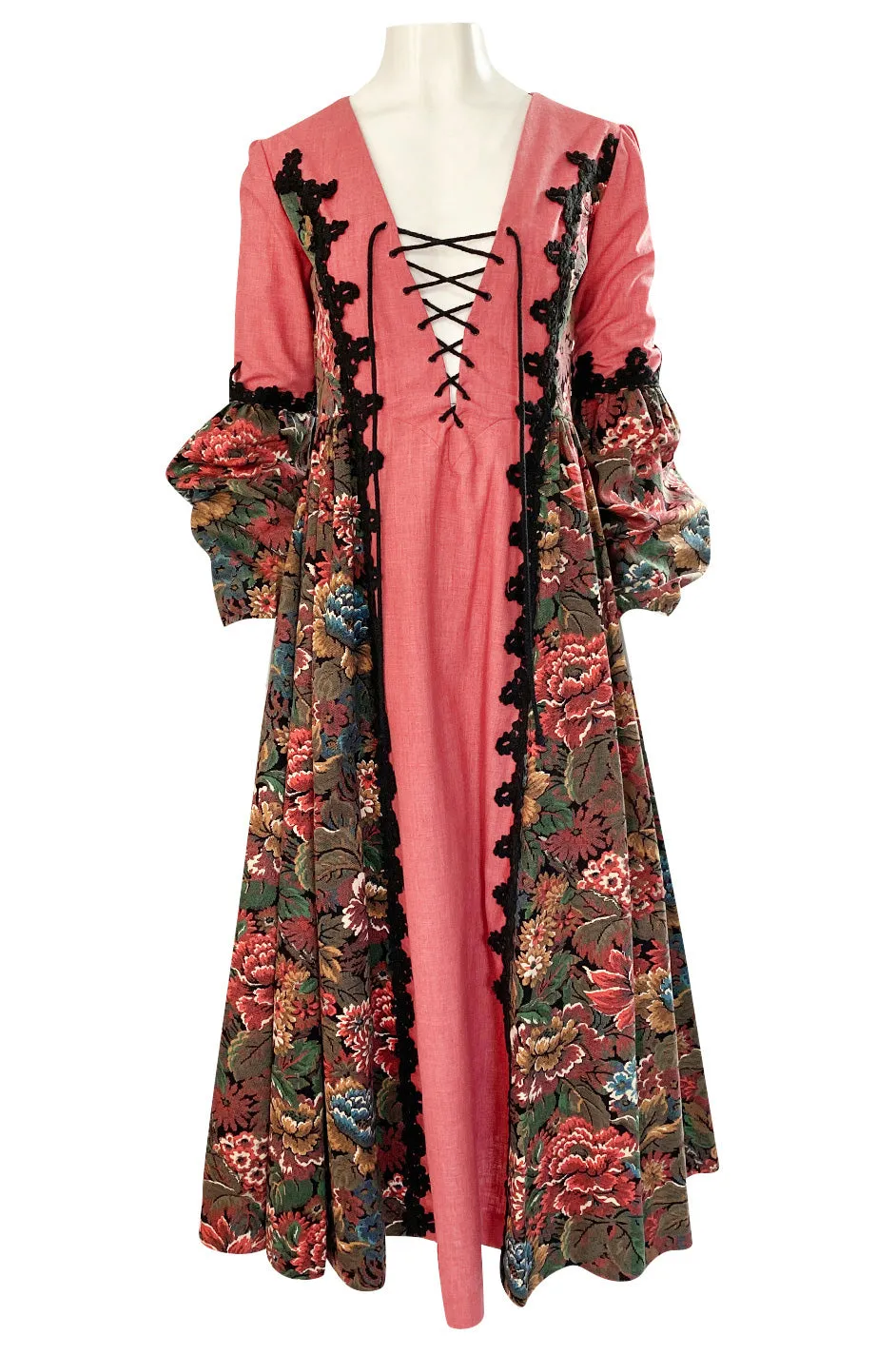 1970s Snooty Hooty Deep Plunge Lace Up Front Huge Sleeve Dress