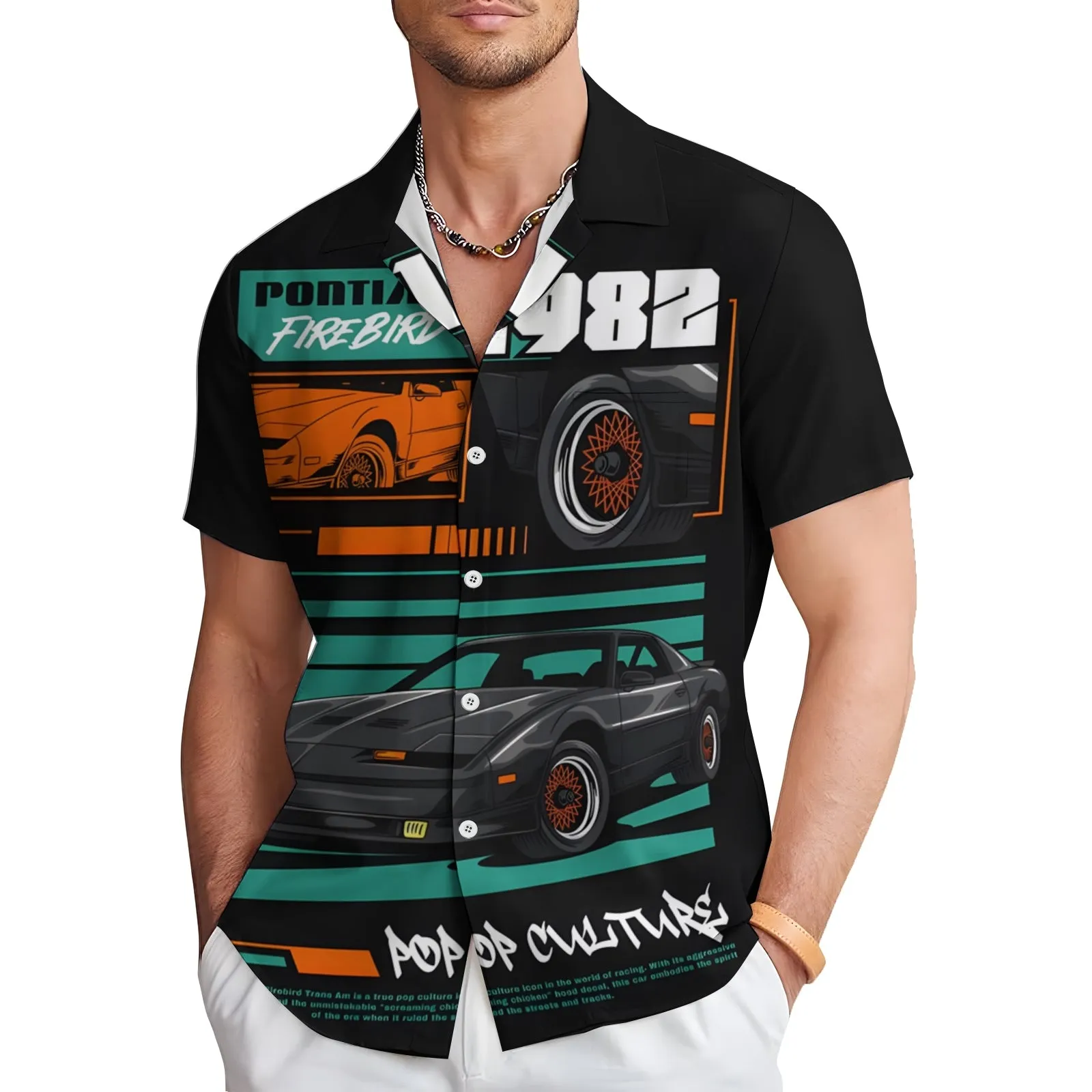 1982 Retro Sports Car Print Casual Short Sleeve Shirt 2404000478