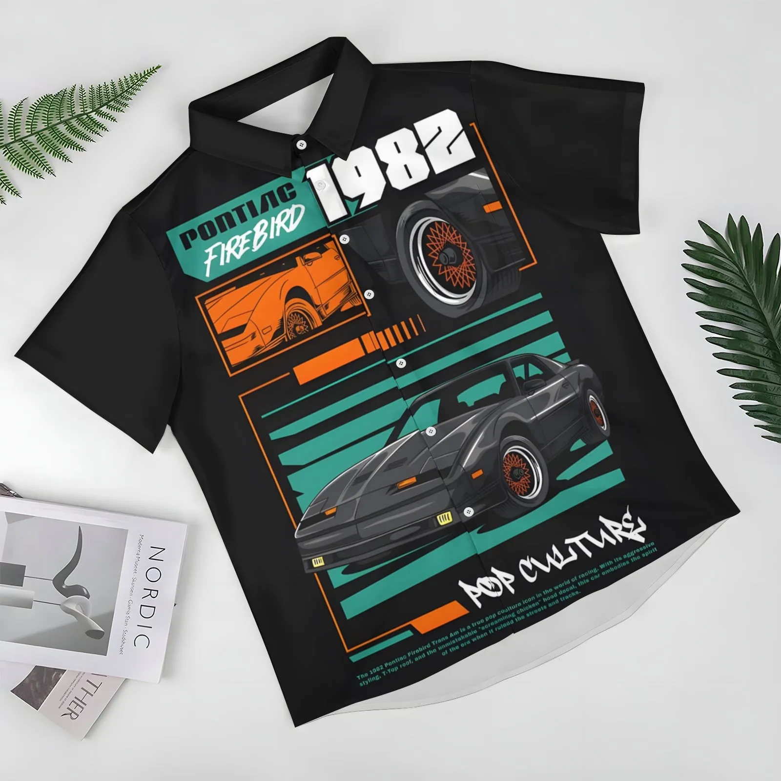1982 Retro Sports Car Print Casual Short Sleeve Shirt 2404000478