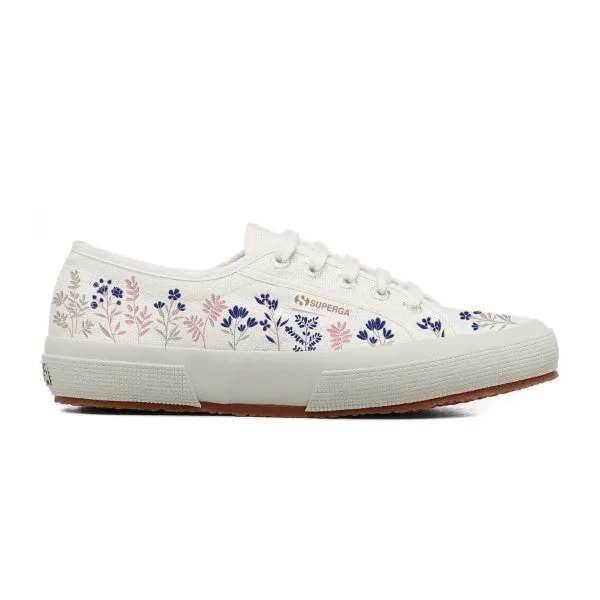 2750 Flowers Emb - White Avorio Blue Pink