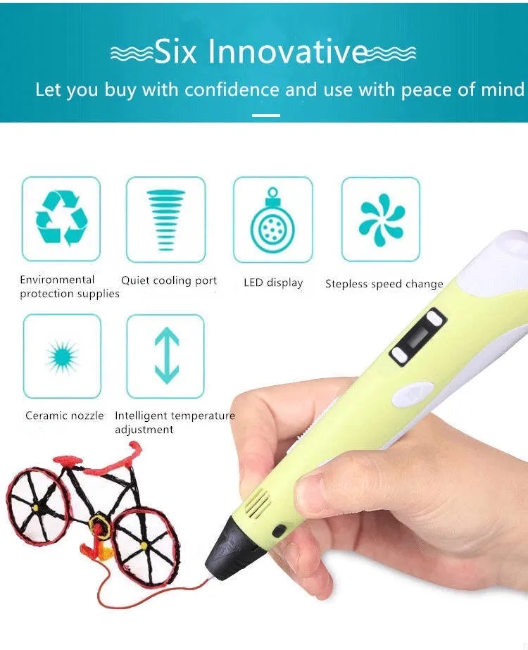 3D Pen- Bolígrafo de impresión 3D con pantalla – Incluye bolígrafo 3D, 3 filamentos de colores material PLA    y cargador