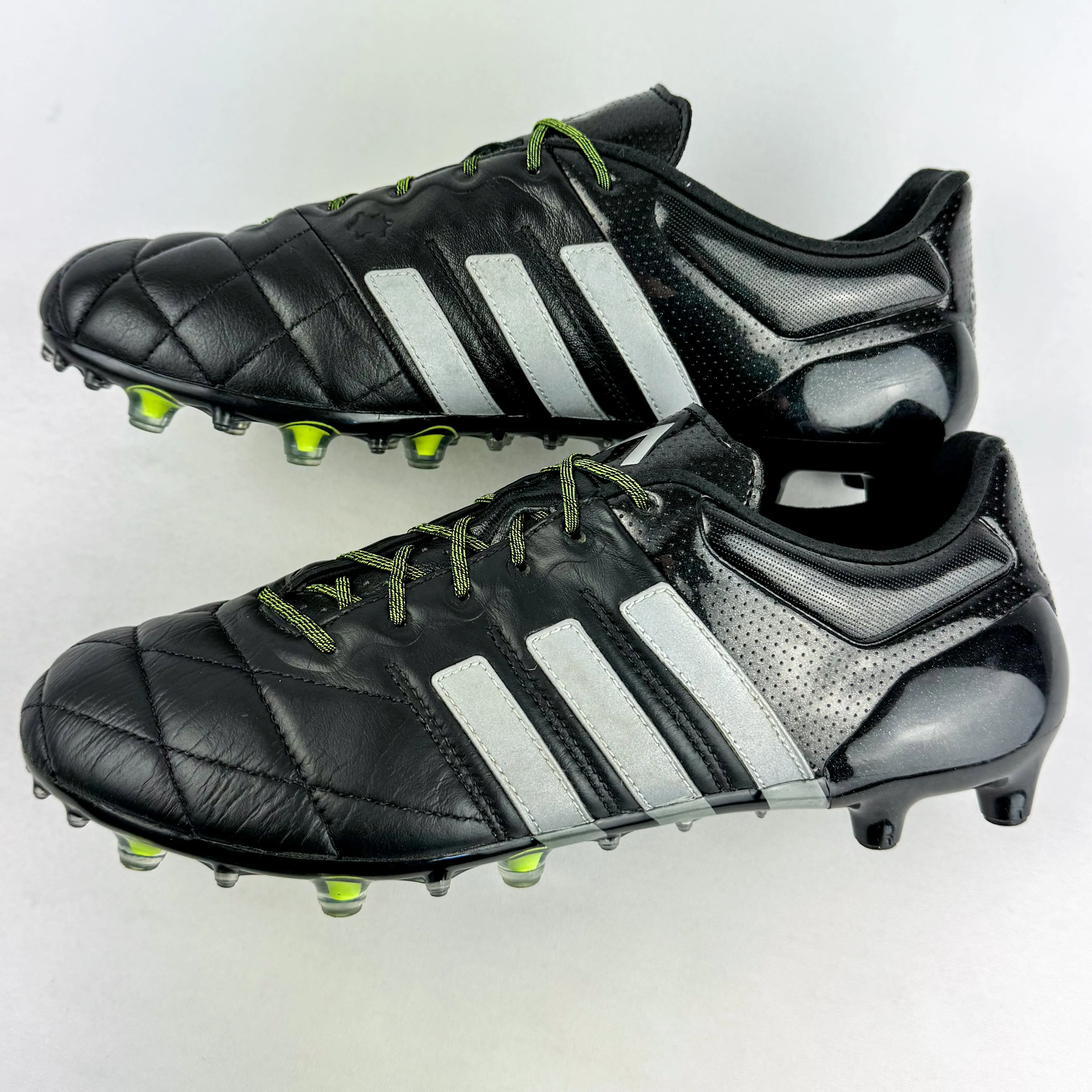 Adidas Ace 15.1 Leather FG - Black/Silver Metallic/Solar Yellow *Wore Once*
