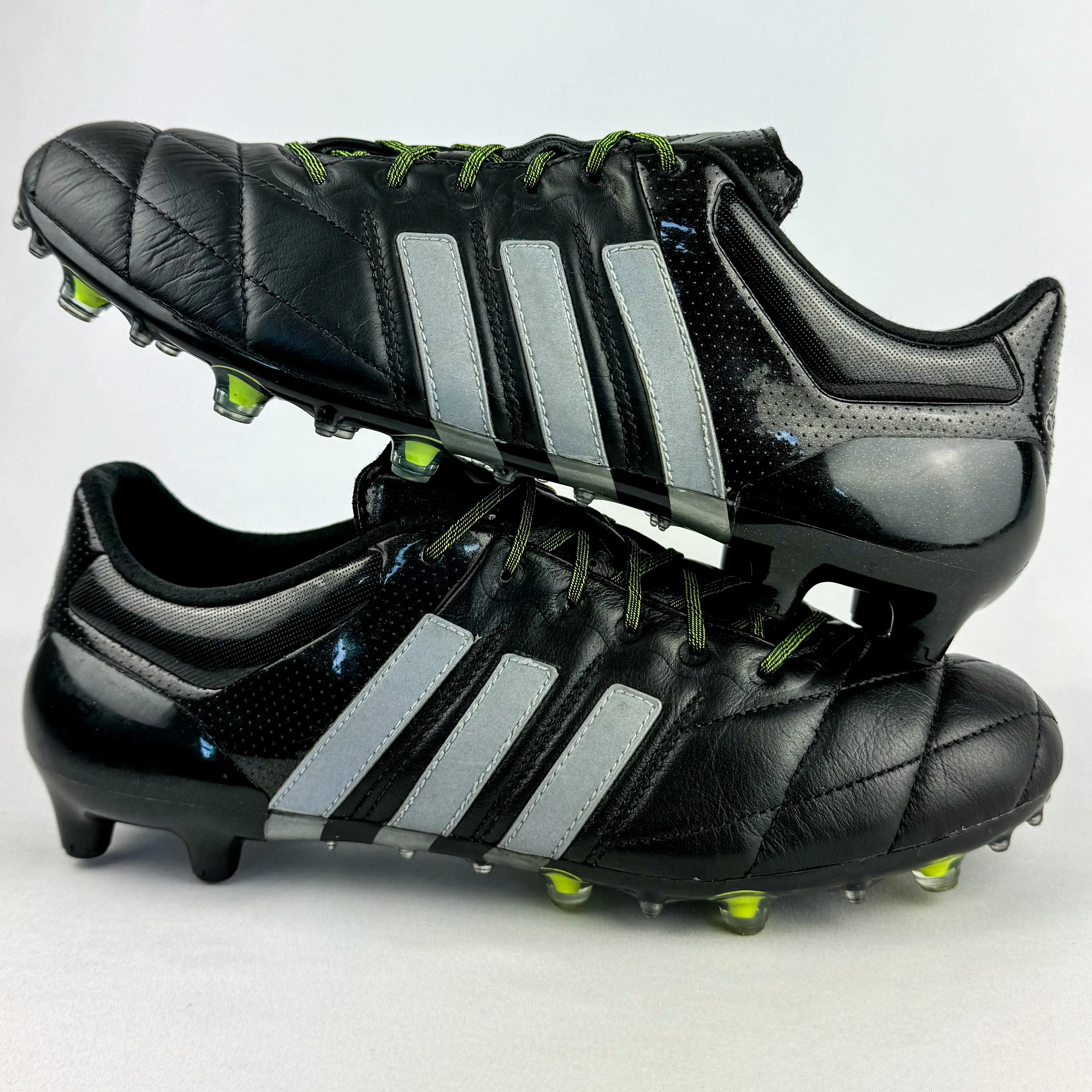 Adidas Ace 15.1 Leather FG - Black/Silver Metallic/Solar Yellow *Wore Once*