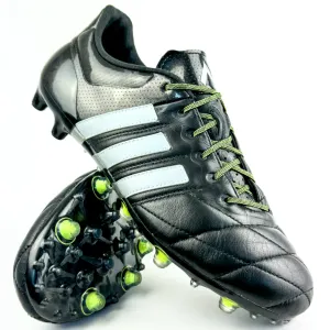 Adidas Ace 15.1 Leather FG - Black/Silver Metallic/Solar Yellow *Wore Once*
