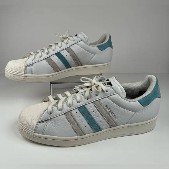Adidas Superstar Casual Retro Lace Up Athletic Sneaker White/Blue/Gray Mens 12