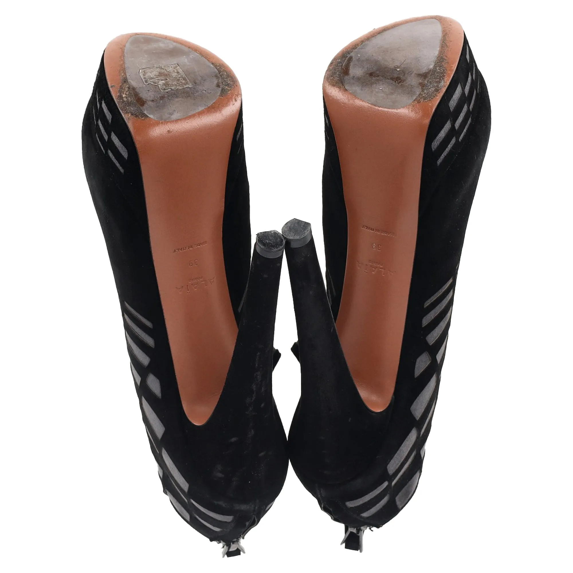 Alaïa Laser Cut Platform Ankle Boots in Black Suede