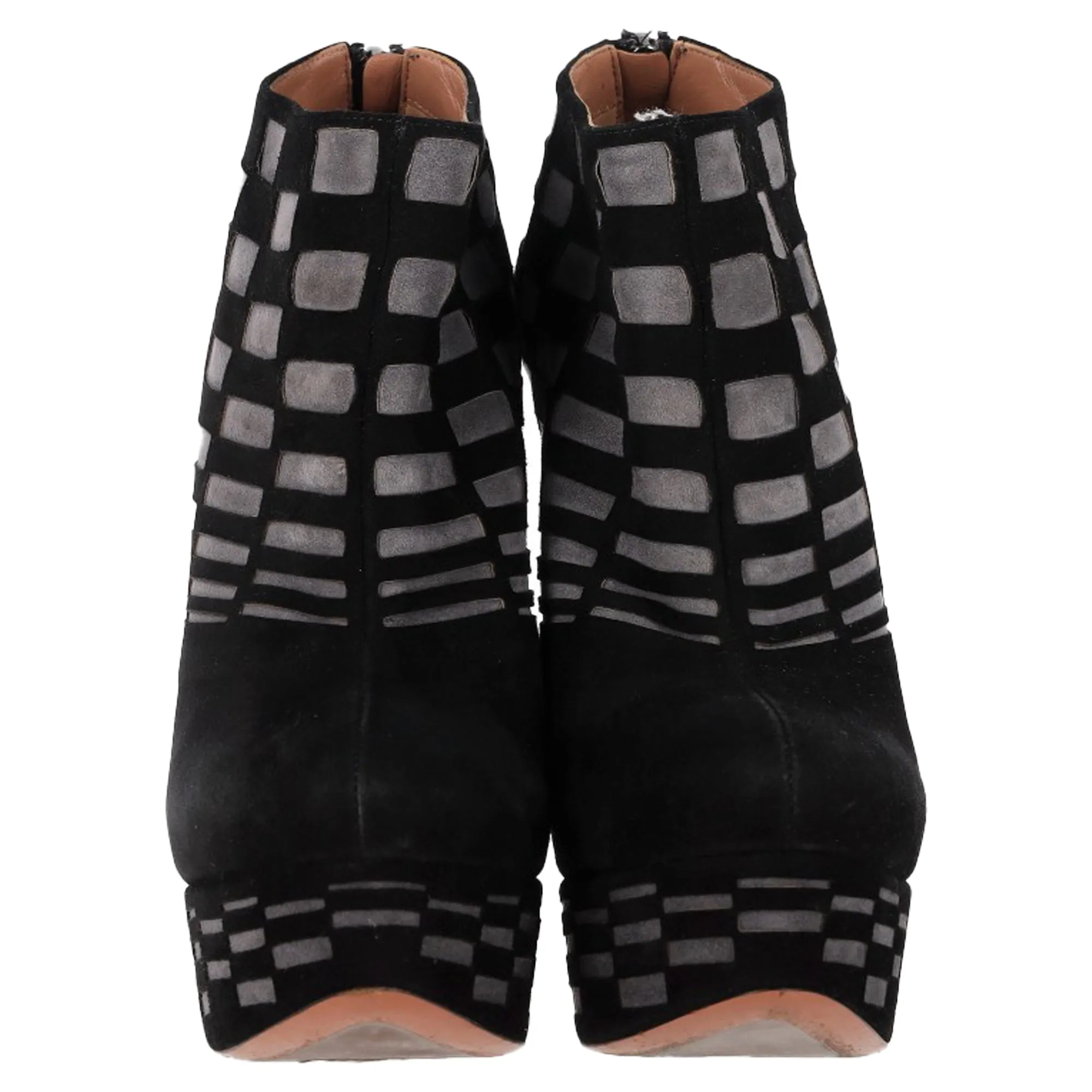 Alaïa Laser Cut Platform Ankle Boots in Black Suede