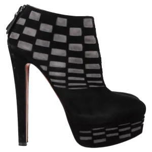 Alaïa Laser Cut Platform Ankle Boots in Black Suede