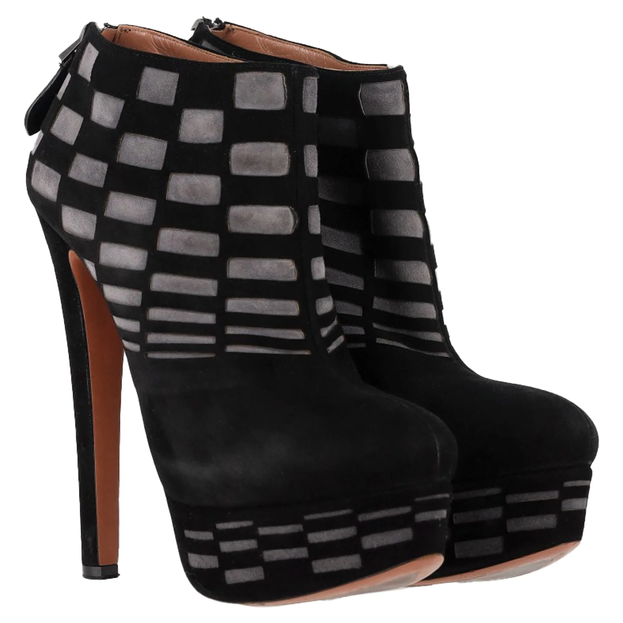 Alaïa Laser Cut Platform Ankle Boots in Black Suede