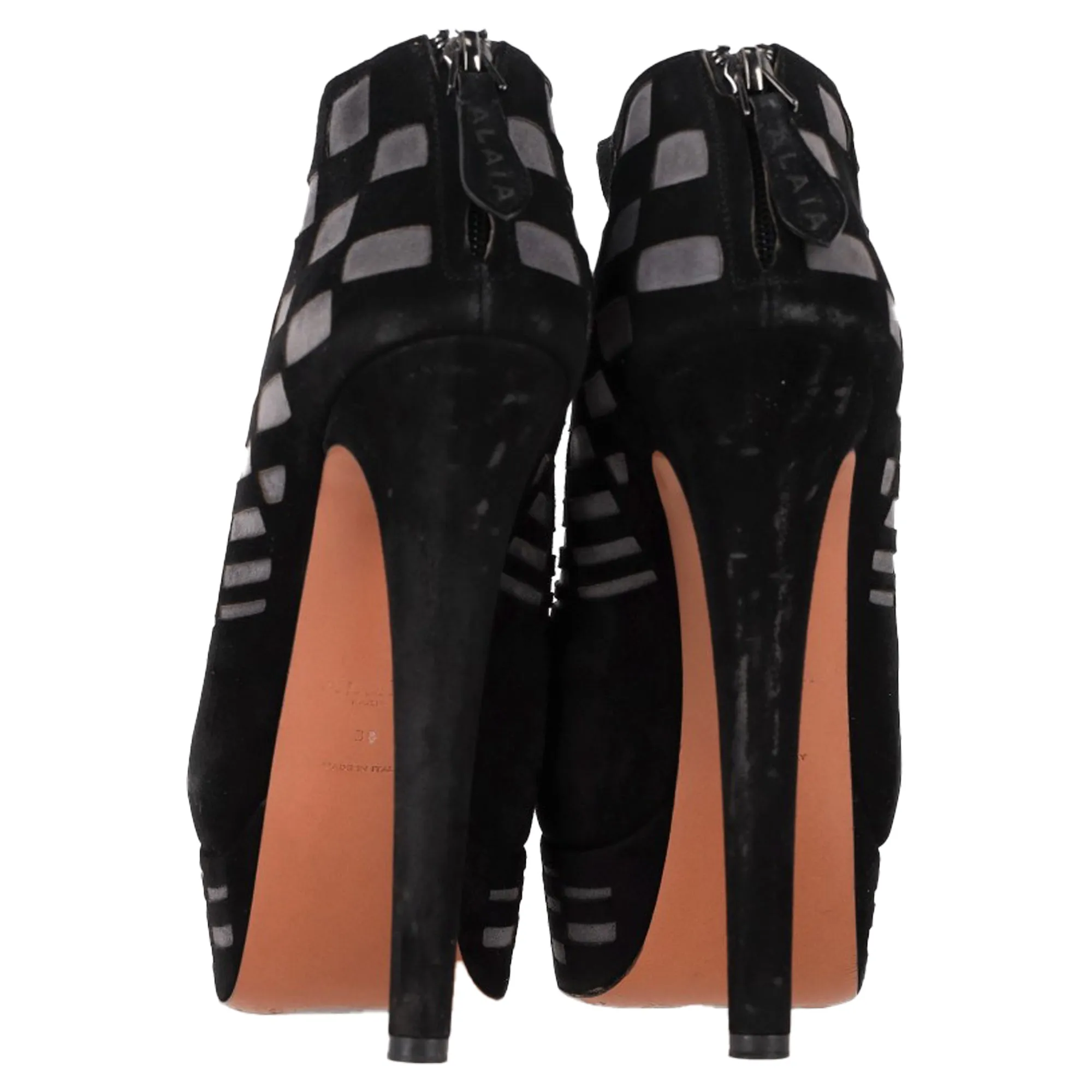 Alaïa Laser Cut Platform Ankle Boots in Black Suede