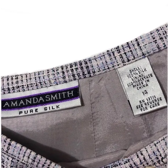 Amanda Smith Pure Silk Skirt Jacket Suit Set Womens 12 Professional Classy Work