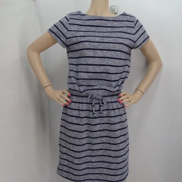 &quot;ANN TAYLOR&quot; BLUE STRIPED TEXTURED CASUAL BLOUSON SHORT SLEEVES DRESS SZE: S NWT