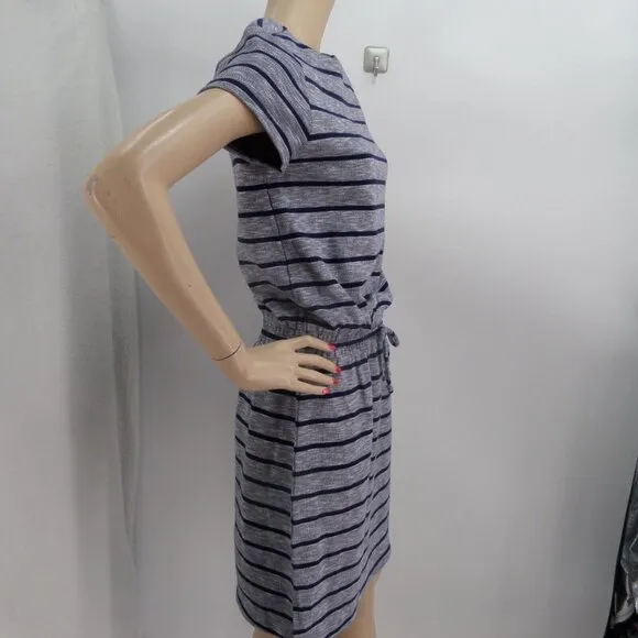 &quot;ANN TAYLOR&quot; BLUE STRIPED TEXTURED CASUAL BLOUSON SHORT SLEEVES DRESS SZE: S NWT