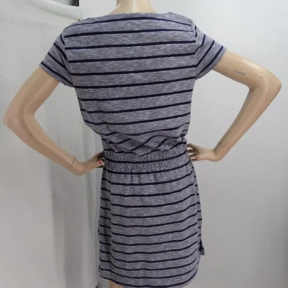 &quot;ANN TAYLOR&quot; BLUE STRIPED TEXTURED CASUAL BLOUSON SHORT SLEEVES DRESS SZE: S NWT