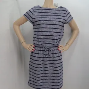 &quot;ANN TAYLOR&quot; BLUE STRIPED TEXTURED CASUAL BLOUSON SHORT SLEEVES DRESS SZE: S NWT