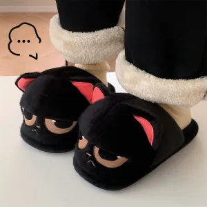 Angry Black Cat Slippers Thermal Cotton