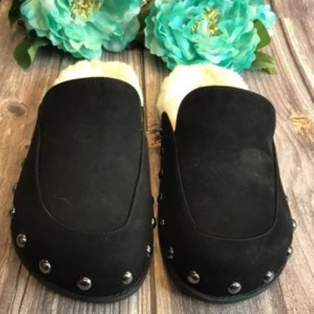 Aqua Fechado Black Faux Shearling Mule Slippers 6B