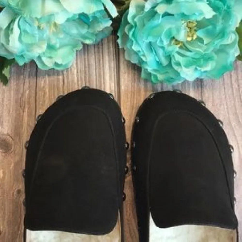 Aqua Fechado Black Faux Shearling Mule Slippers 6B
