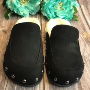 Aqua Fechado Black Faux Shearling Mule Slippers 6B