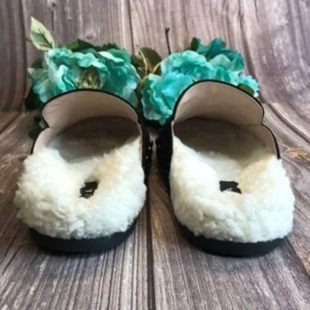 Aqua Fechado Black Faux Shearling Mule Slippers 6B
