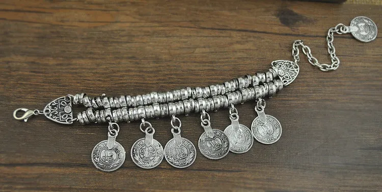B1391 Retro Coin Fringe Bracelet Beach Casual Bracelet