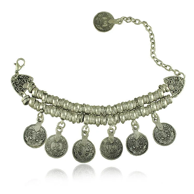 B1391 Retro Coin Fringe Bracelet Beach Casual Bracelet