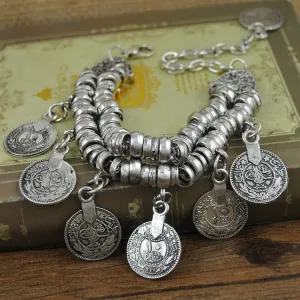 B1391 Retro Coin Fringe Bracelet Beach Casual Bracelet