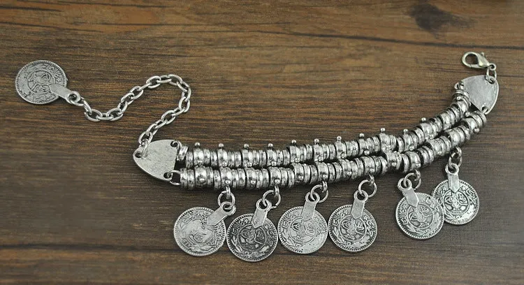 B1391 Retro Coin Fringe Bracelet Beach Casual Bracelet