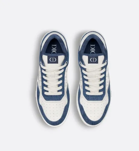 B27 Low-Top Sneaker • White Smooth Calfskin, Blue Denim and White Dior Oblique Galaxy Leather