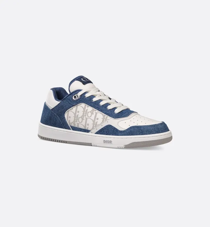 B27 Low-Top Sneaker • White Smooth Calfskin, Blue Denim and White Dior Oblique Galaxy Leather