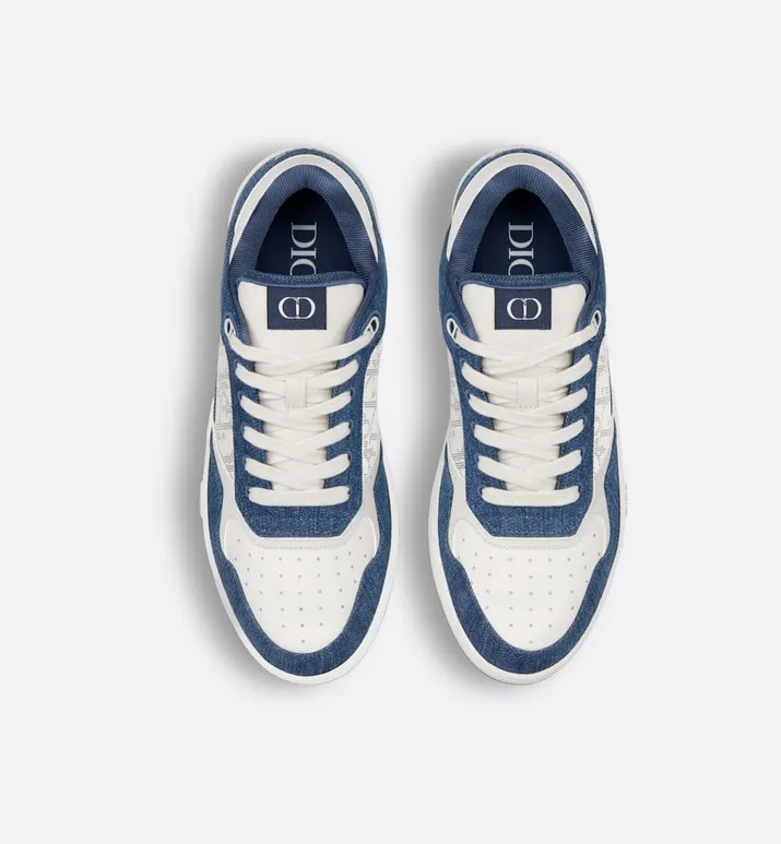 B27 Low-Top Sneaker • White Smooth Calfskin, Blue Denim and White Dior Oblique Galaxy Leather