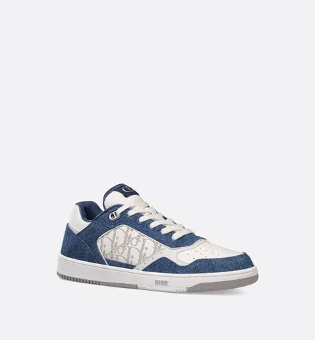 B27 Low-Top Sneaker • White Smooth Calfskin, Blue Denim and White Dior Oblique Galaxy Leather