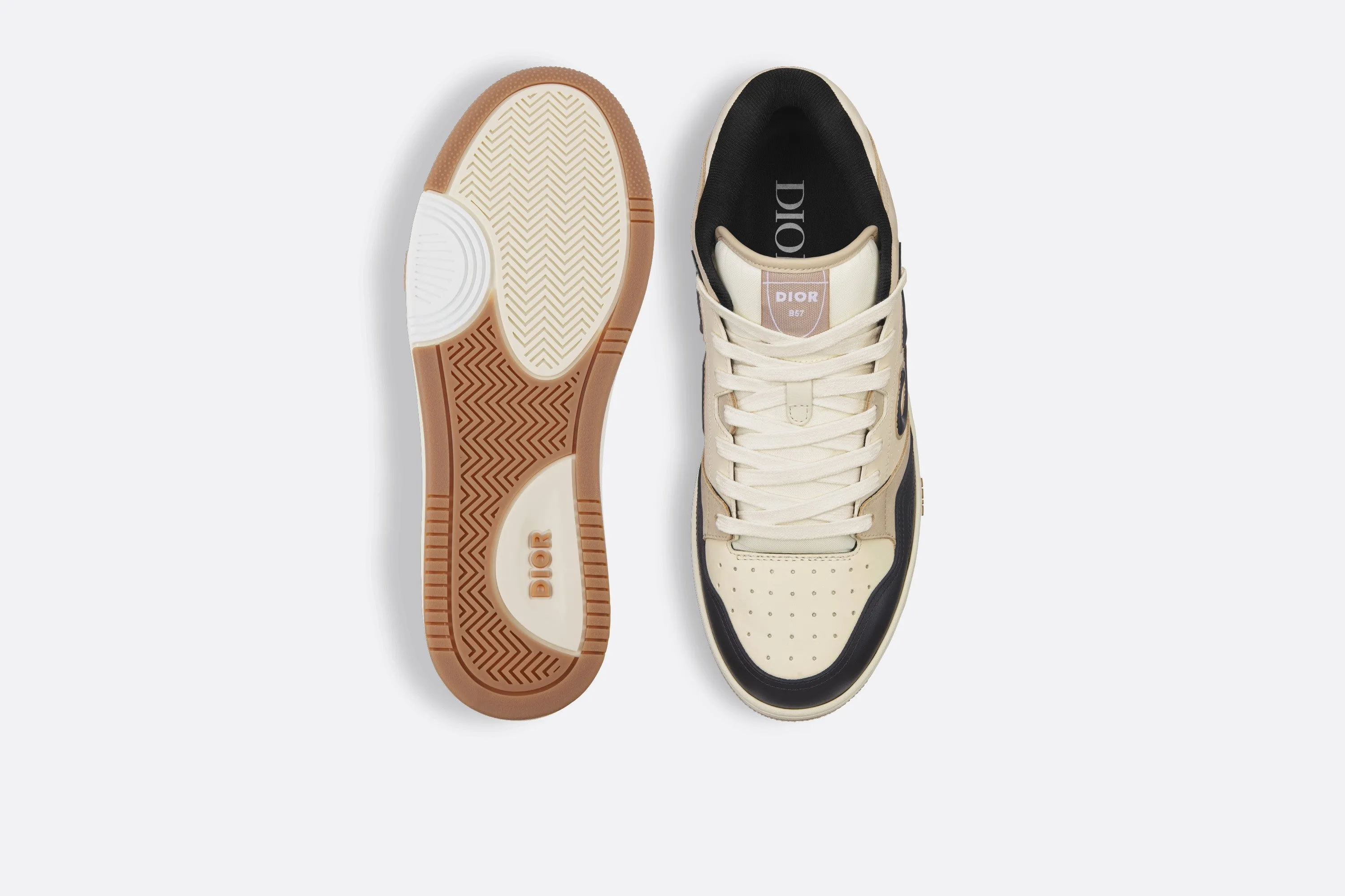 B57 Mid-Top Sneaker • Black and Cream Smooth Calfskin and Beige Suede