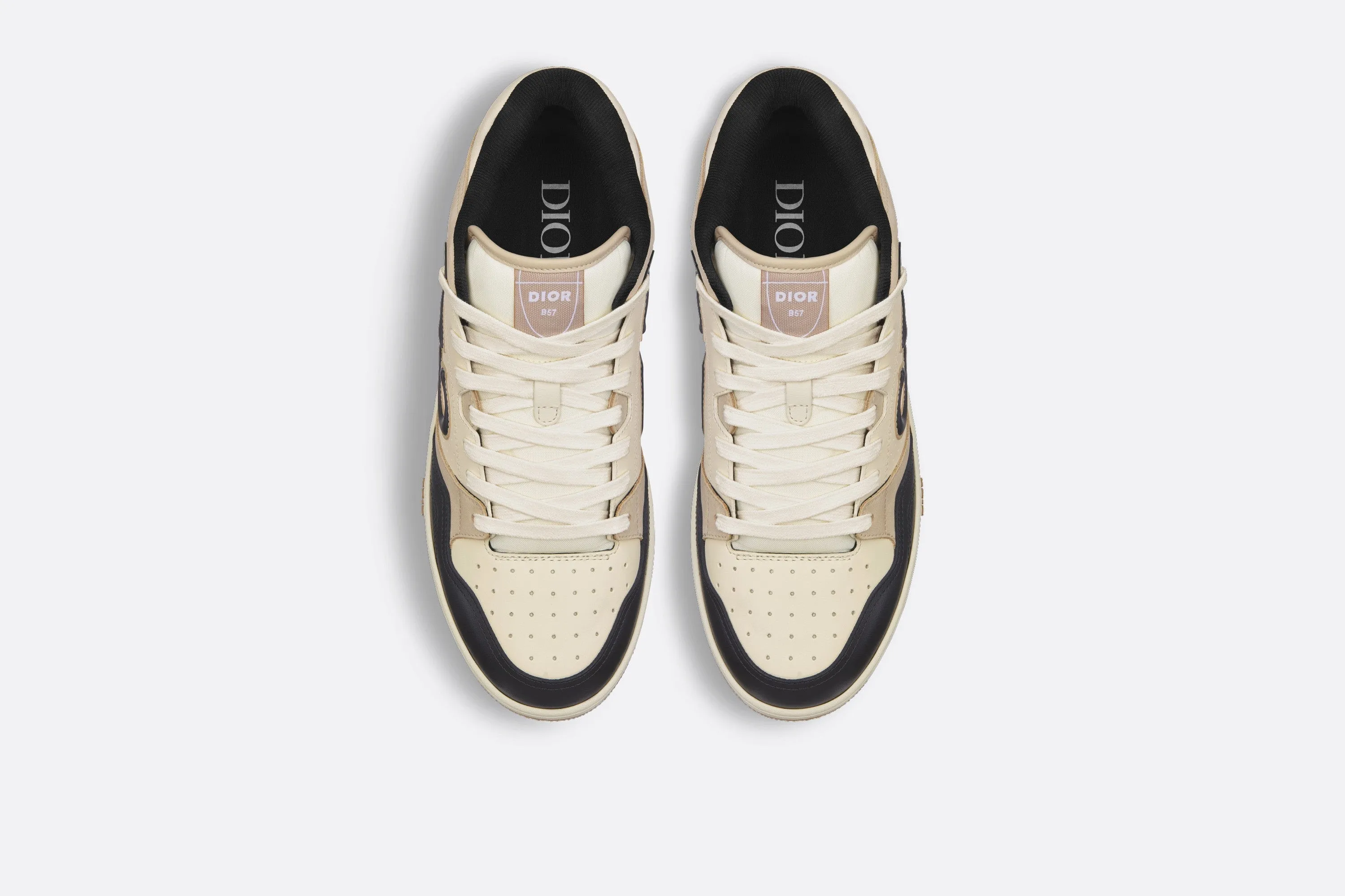 B57 Mid-Top Sneaker • Black and Cream Smooth Calfskin and Beige Suede