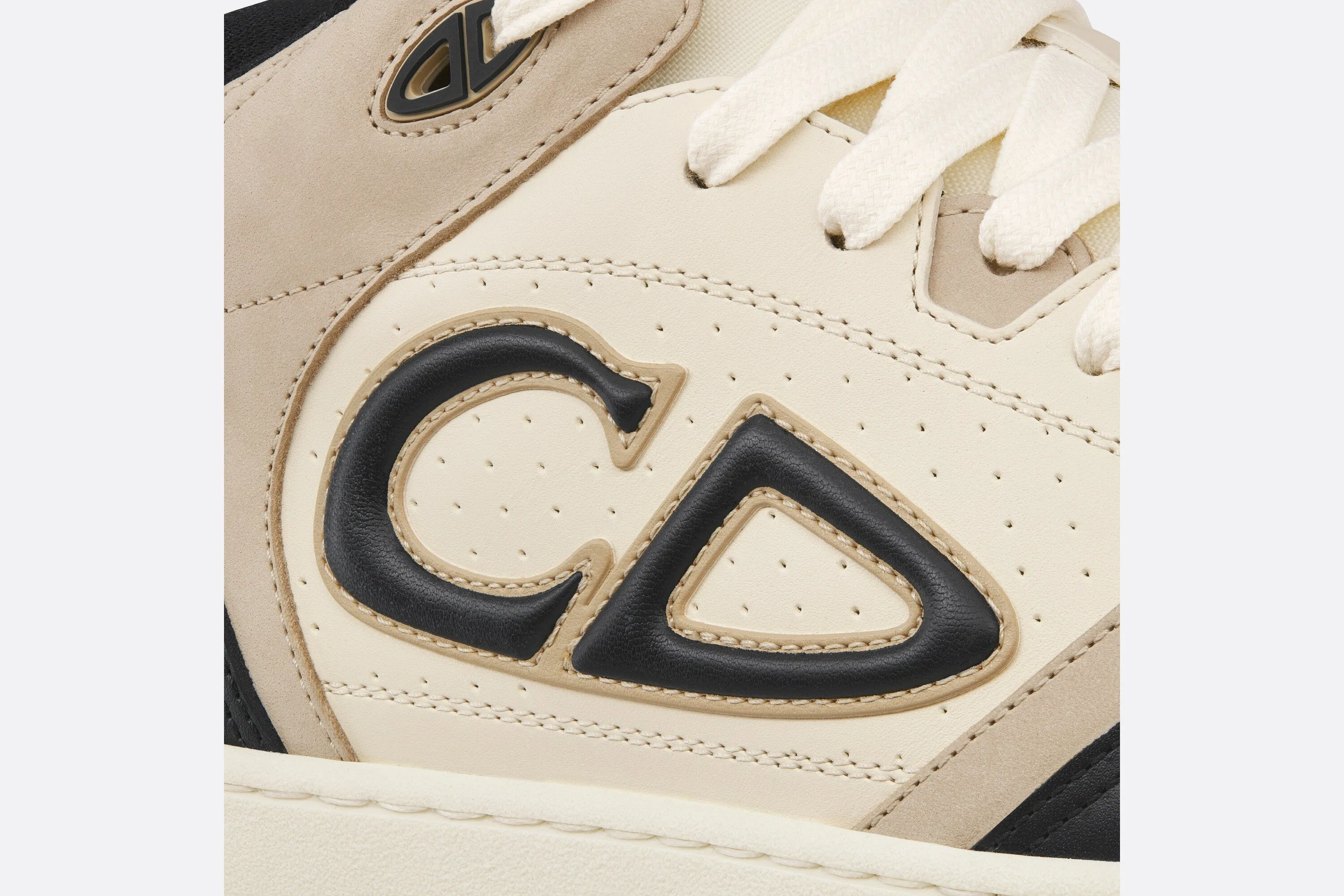 B57 Mid-Top Sneaker • Black and Cream Smooth Calfskin and Beige Suede