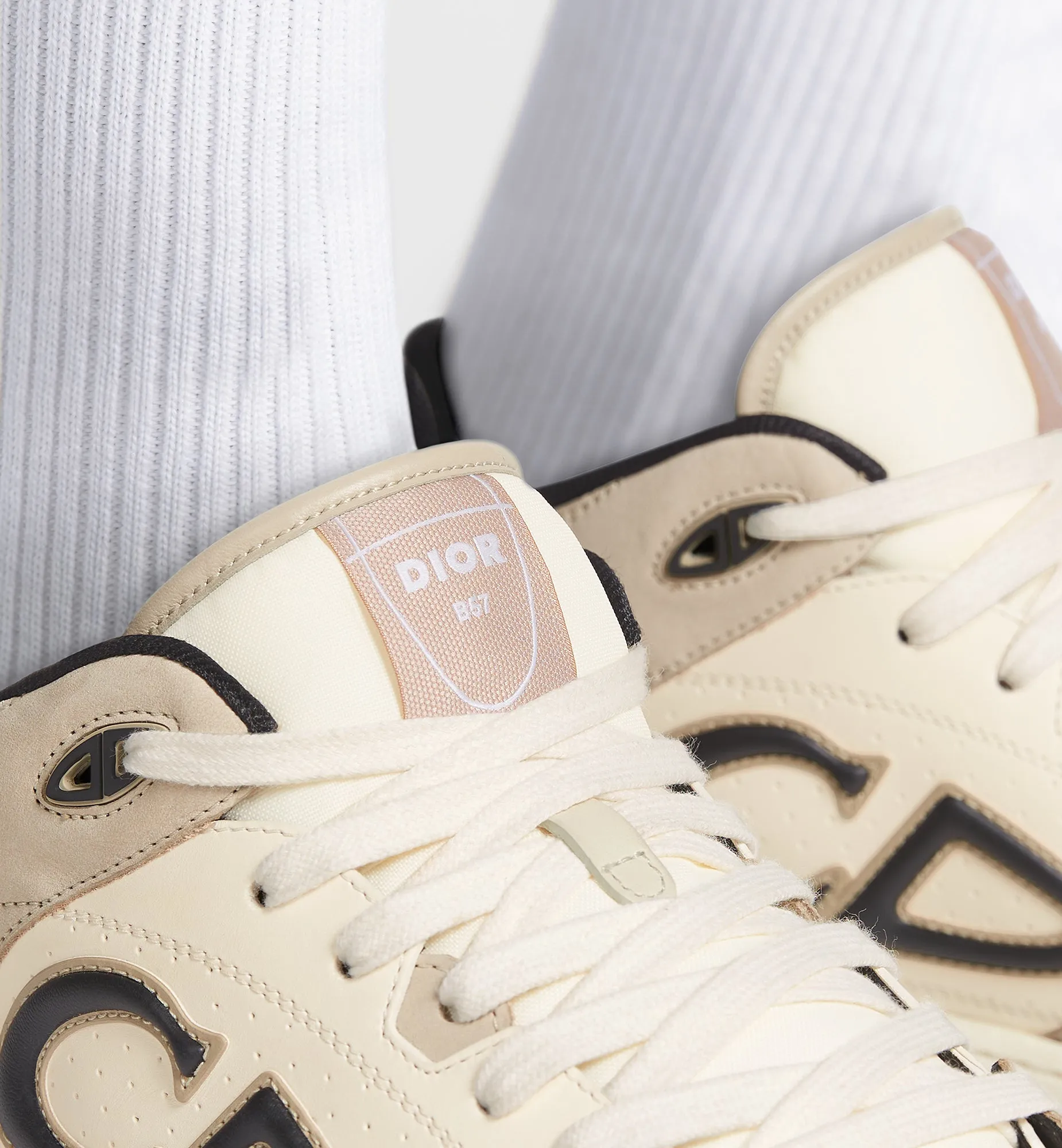 B57 Mid-Top Sneaker • Black and Cream Smooth Calfskin and Beige Suede