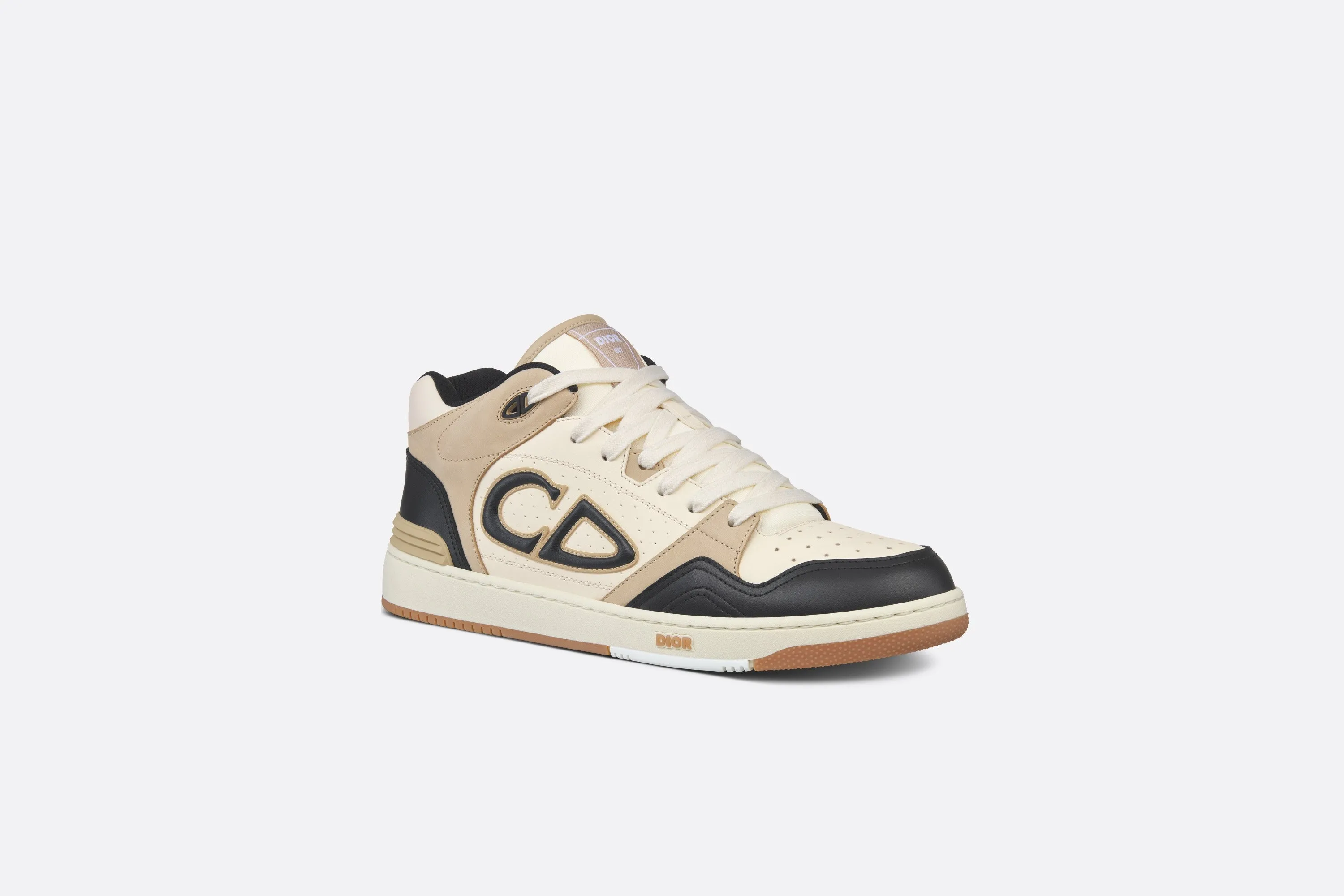 B57 Mid-Top Sneaker • Black and Cream Smooth Calfskin and Beige Suede