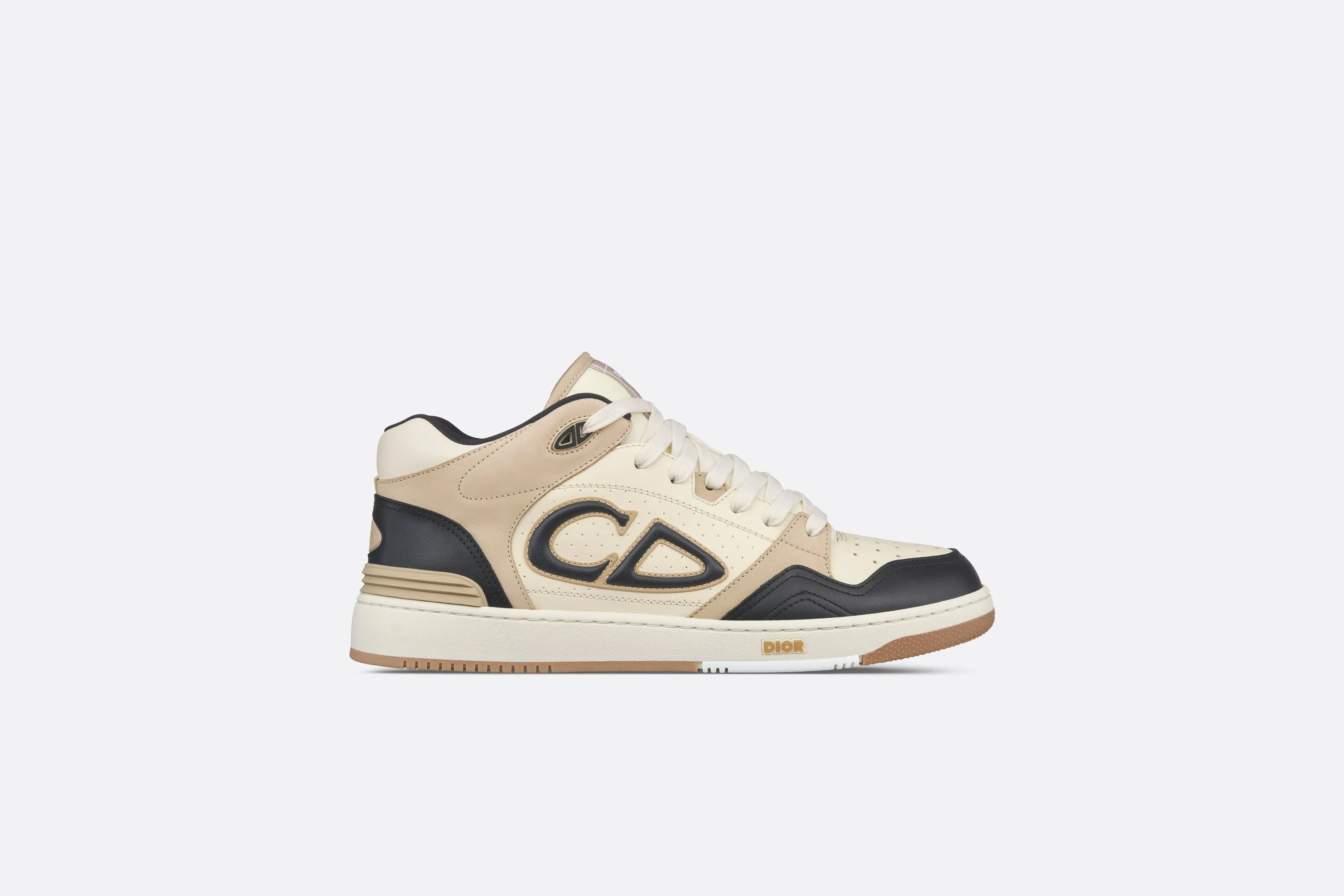 B57 Mid-Top Sneaker • Black and Cream Smooth Calfskin and Beige Suede