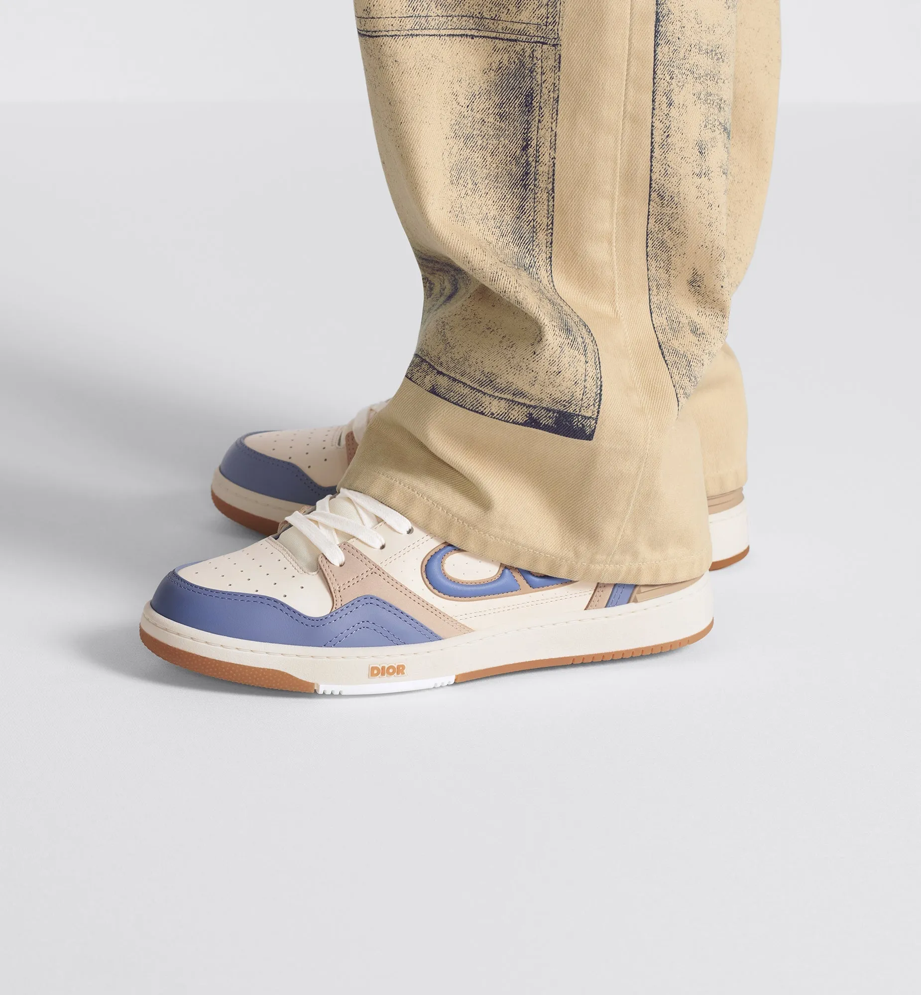 B57 Mid-Top Sneaker • Blue and Cream Smooth Calfskin and Beige Suede