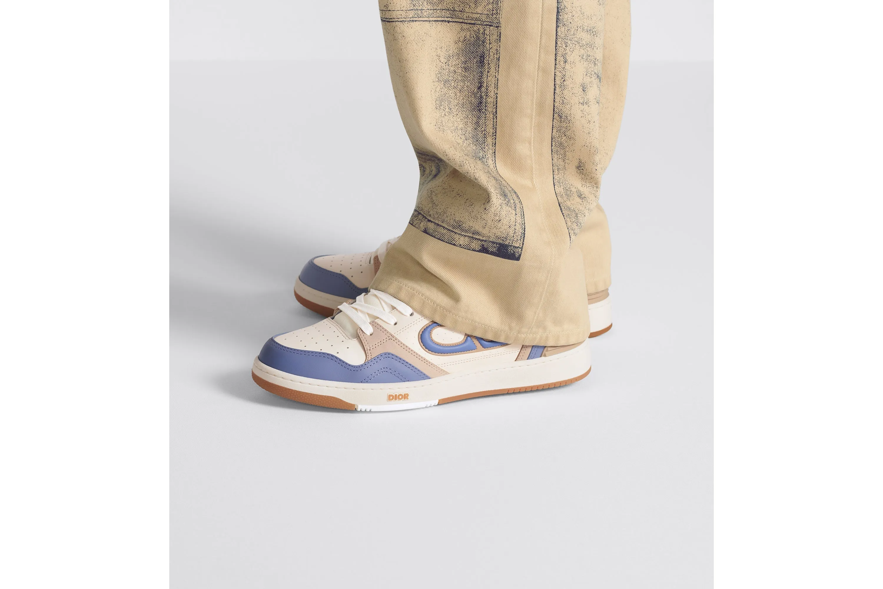 B57 Mid-Top Sneaker • Blue and Cream Smooth Calfskin and Beige Suede