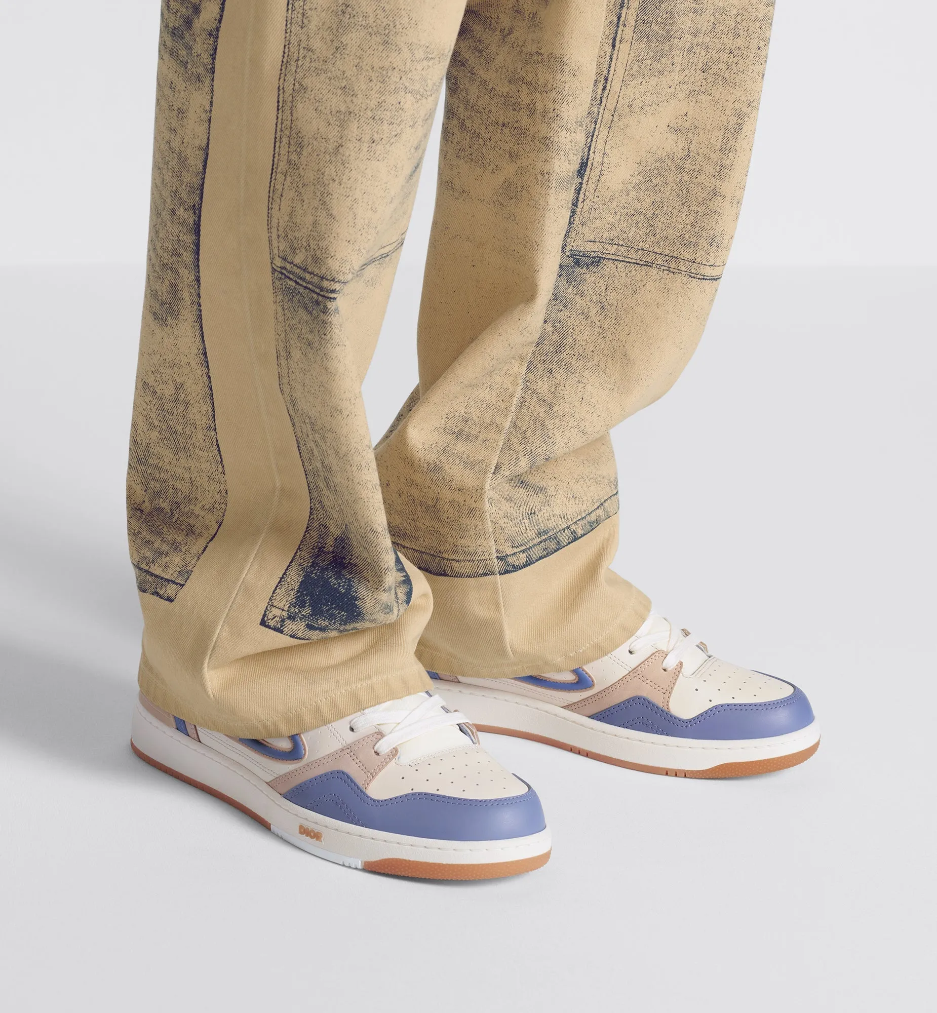 B57 Mid-Top Sneaker • Blue and Cream Smooth Calfskin and Beige Suede
