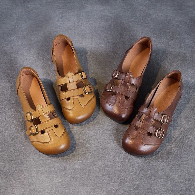Babakud Women Spring Leather Belt Buckle Mary Jane Flats