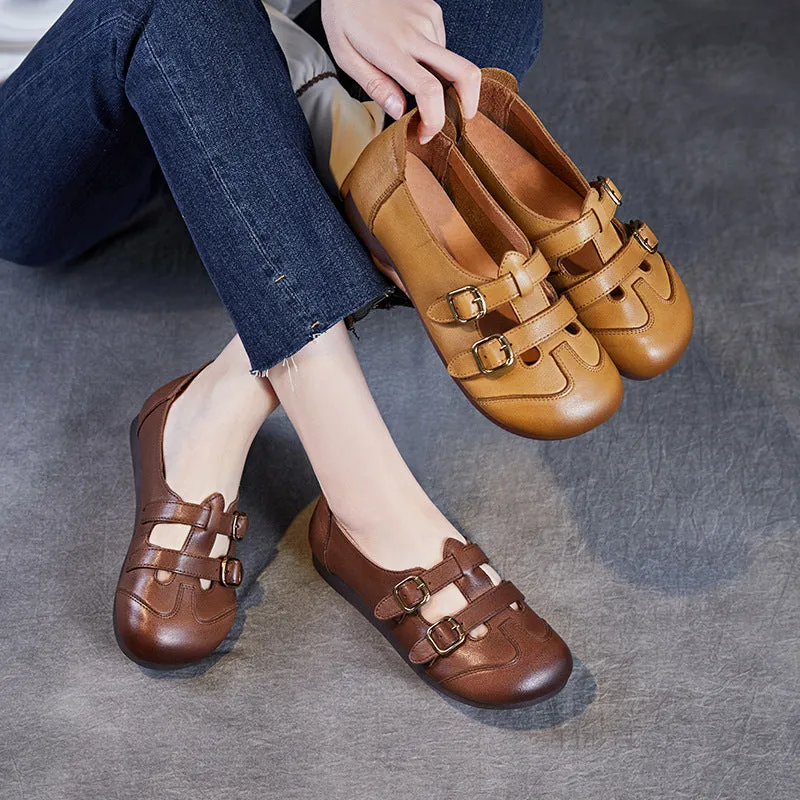 Babakud Women Spring Leather Belt Buckle Mary Jane Flats