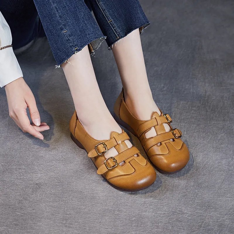 Babakud Women Spring Leather Belt Buckle Mary Jane Flats
