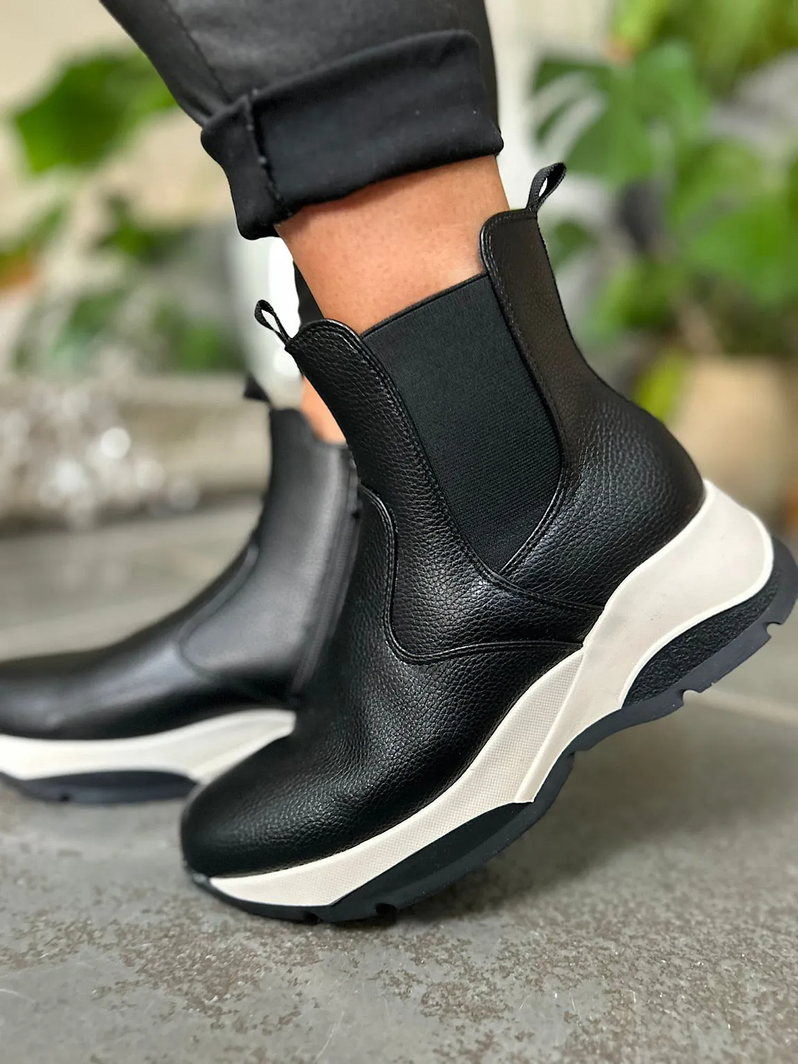 Black Chunky Wedge Boots