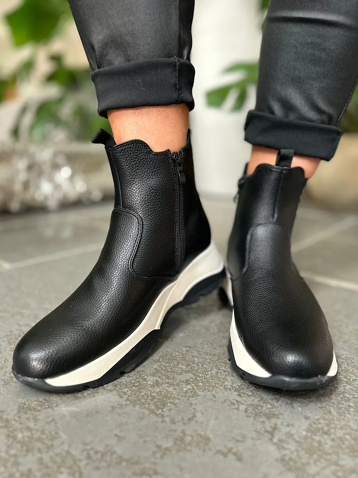 Black Chunky Wedge Boots
