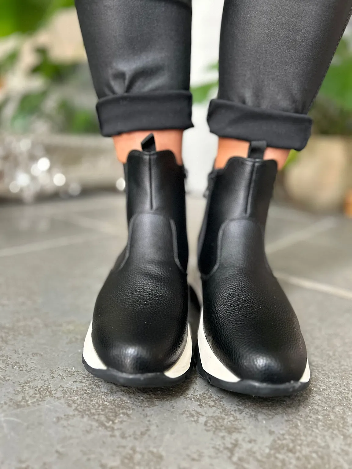 Black Chunky Wedge Boots