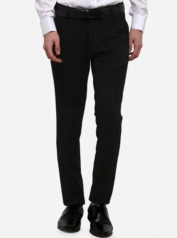 Black Striped Slim Fit Club Wear Trouser | JB Studio