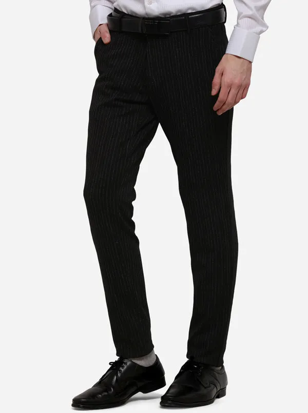 Black Striped Slim Fit Club Wear Trouser | JB Studio